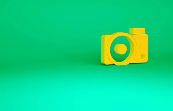 Orangefarbenes Kamerasycon Isoliert Auf Grünem Hintergrund Ikone Der Fotokamera Minimalismus — Stockfoto