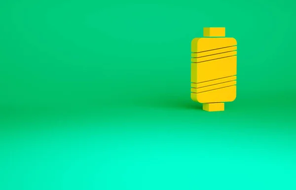Orange Sytråd Spolen Ikon Isolerad Grön Bakgrund Garnspole Gängstång Minimalistiskt — Stockfoto