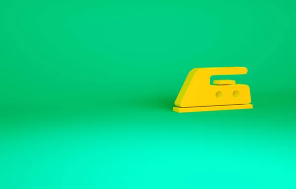 橙色电熨斗图标孤立在绿色背景 最低纲领的概念 3D渲染3D插图 — 图库照片