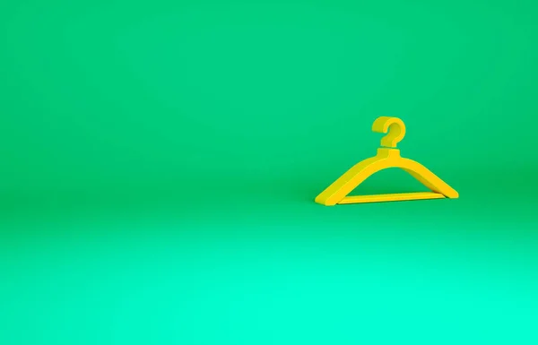 緑の背景に隔離されたオレンジハンガーのワードローブアイコン クロークルームのアイコン 衣類サービスのシンボル 洗濯ハンガーの看板 最小限の概念 3Dイラスト3Dレンダリング — ストック写真