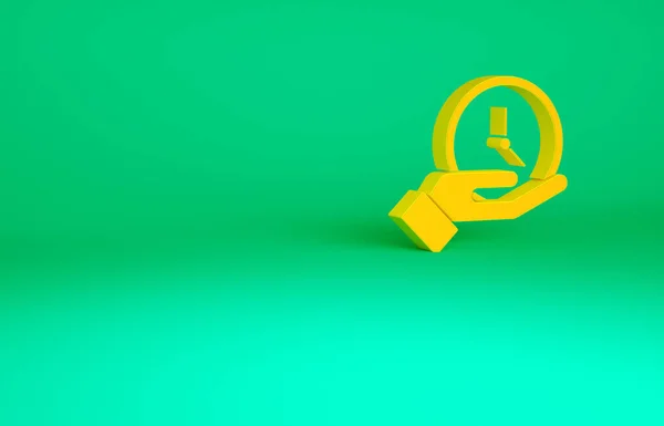 Orange Klocka Ikon Isolerad Grön Bakgrund Tidssymbol Minimalistiskt Koncept Återgivning — Stockfoto