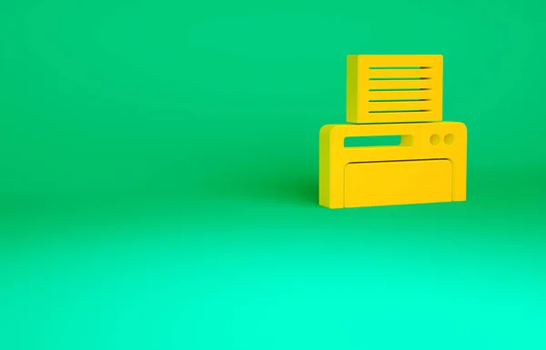 Icono Impresora Naranja Aislado Sobre Fondo Verde Concepto Minimalista Ilustración —  Fotos de Stock