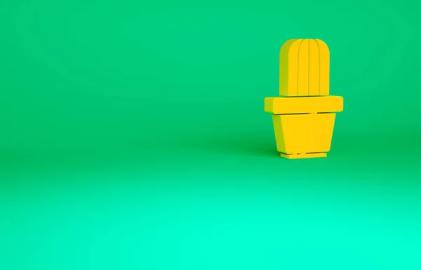 橙仙人掌和肉质壶图标隔离在绿色背景 植物生长在一个罐子里 盆栽标志 最低纲领的概念 3D渲染3D插图 — 图库照片