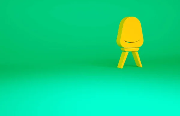 緑の背景に隔離されたオレンジオフィスチェアアイコン 最小限の概念 3Dイラスト3Dレンダリング — ストック写真