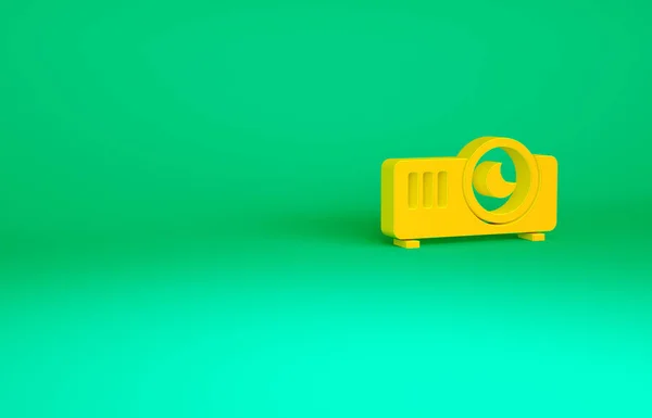 橙色展示 媒体投影仪图标孤立的绿色背景 最低纲领的概念 3D渲染3D插图 — 图库照片