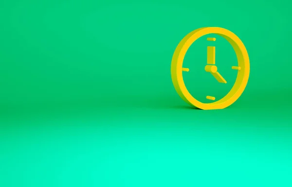 Orange Clock Icon Isolated Green Background Time Symbol Minimalism Concept — Stock Photo, Image