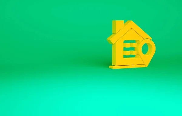 Πορτοκαλί Χάρτης Δείκτη Σπίτι Εικονίδιο Απομονώνονται Πράσινο Φόντο Σύμβολο Της — Φωτογραφία Αρχείου