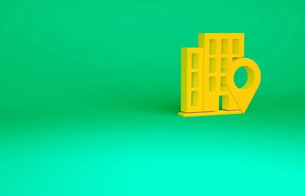 緑の背景に隔離された家のアイコンを持つオレンジマップポインタ ホームロケーションマーカーシンボル 最小限の概念 3Dイラスト3Dレンダリング — ストック写真