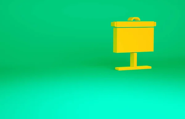 緑の背景に隔離されたオレンジの投影画面アイコン スライド インフォグラフィック ビデオなどのビジネスプレゼンテーションビジュアルコンテンツ 最小限の概念 3Dイラスト3Dレンダリング — ストック写真