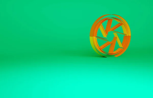 緑の背景に隔離されたオレンジカメラシャッターアイコン 最小限の概念 3Dイラスト3Dレンダリング — ストック写真