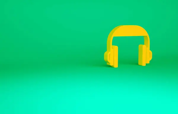 Orange Headphones Icon Isolated Green Background Support Customer Service Hotline — Stock Photo, Image