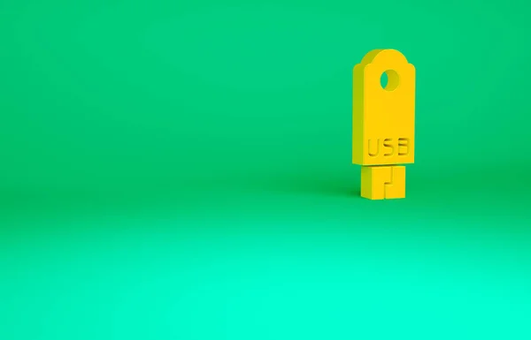 Orange Usb Flash Drive Icon Isolated Green Background Концепция Минимализма — стоковое фото