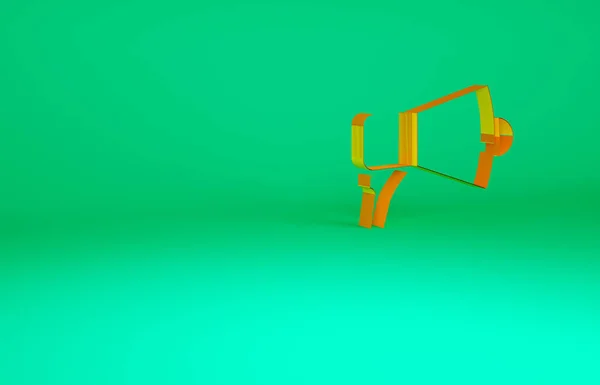 橙色的Megaphone图标孤立在绿色背景上 主讲人签名最低纲领的概念 3D渲染3D插图 — 图库照片