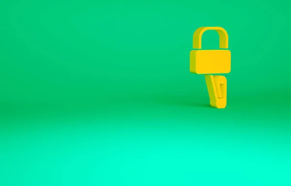 緑の背景に隔離されたロックピックアイコンのためのオレンジロックピックまたはロックピック 最小限の概念 3Dイラスト3Dレンダリング — ストック写真
