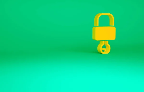 Orange Lock Key Icon Isolated Green Background Padlock Sign Security — Stock Photo, Image