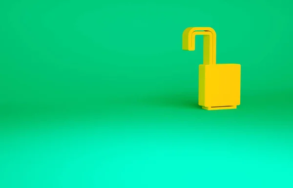 Orange Open Hänglås Ikon Isolerad Grön Bakgrund Öppnad Låsskylt Cybersäkerhetskoncept — Stockfoto