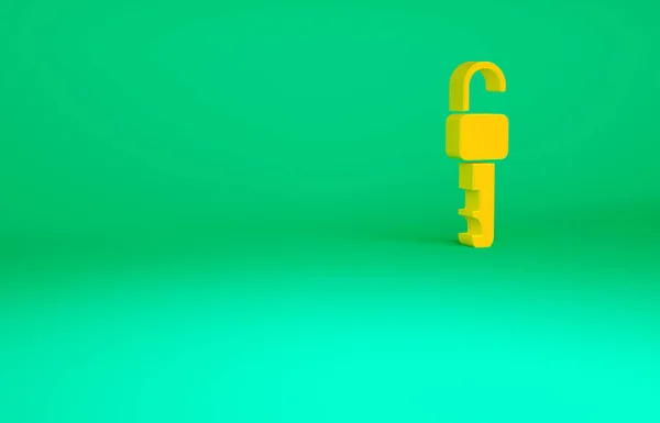 Orange Unlocked Key Icon Isolated Green Background Minimalism Concept Illustration — Stock Photo, Image