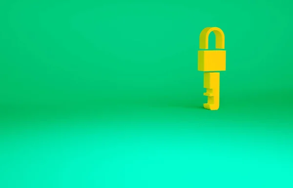 Orange Låst Nyckel Ikon Isolerad Grön Bakgrund Minimalistiskt Koncept Återgivning — Stockfoto