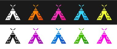 Geleneksel kızılderili çadırı veya wigwam simgesini siyah ve beyaz arkaplanda izole edin. Kızılderili çadırı. Vektör İllüstrasyonu.