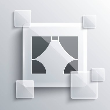 Gri perde simgesi gri arkaplanda izole edildi. Tiyatro ya da opera sahnesi için, konser açılışı ya da sinema galası için. Kare cam paneller. Vektör İllüstrasyonu.