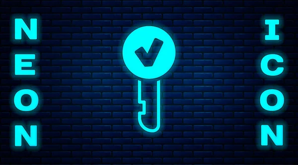 Gloeiende Neon Key Icoon Geïsoleerd Bakstenen Muur Achtergrond Vector Illustratie — Stockvector