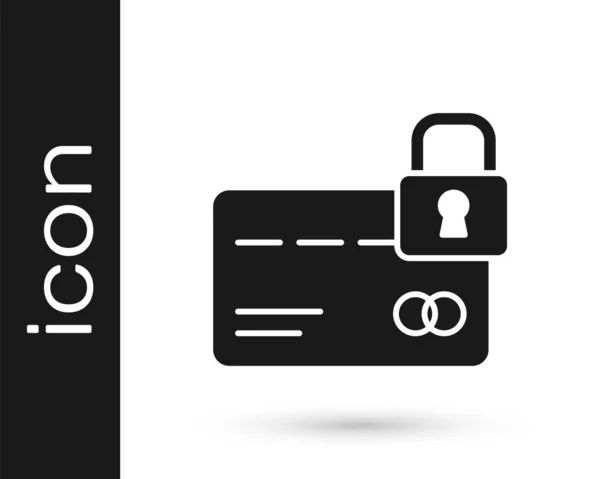 Carte Crédit Noire Avec Icône Verrouillage Isolé Sur Fond Blanc — Image vectorielle