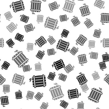 Siyah tahta varil ikonu beyaz arka planda izole edilmiş kusursuz desen. Alkol fıçısı, içki kabı, bira için tahta fıçı, viski, şarap. Vektör.