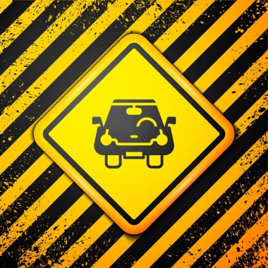 Sarı arkaplanda siyah araba simgesi izole edildi. Ön manzara. Uyarı işareti. Vektör.
