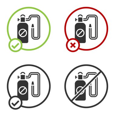 Beyaz arka planda izole edilmiş böcek ikonunun imhası için Siyah Basınç spreyi. Böcek Kontrol Servisi. Dezenfektan spreyi. Çember düğmesi. Vektör.