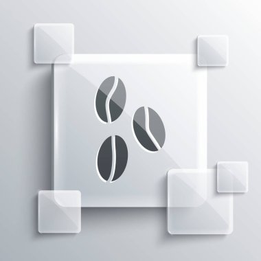 Gri arkaplanda gri kahve çekirdeği ikonu var. Kare cam paneller. Vektör.