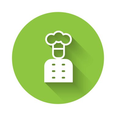 Uzun gölgeli beyaz İtalyan aşçı ikonu. Yeşil daire düğmesi. Vektör.