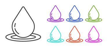 Siyah çizgi su bırakma simgesi beyaz arkaplanda izole edildi. Simgeleri renklendirin. Vektör İllüstrasyonu.
