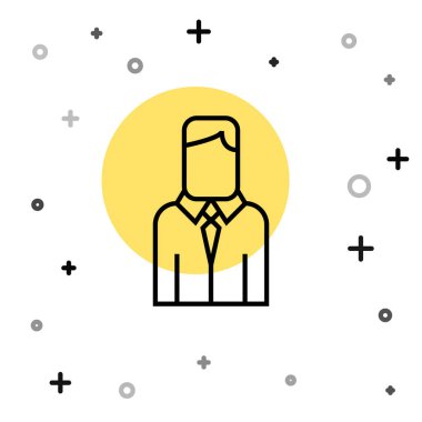 Siyah çizgi İşçi simgesi beyaz arkaplanda izole edildi. İş simgesi kullanıcı profili simgesi simgesi. Erkek kullanıcı işareti. Rastgele dinamik şekiller. Vektör.