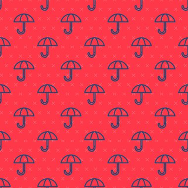 Mavi çizgi klasik klasik açılır şemsiye simgesi kırmızı arkaplanda izole edilmiş kusursuz desen. Yağmur koruma sembolü. Vektör.