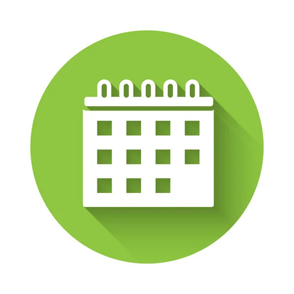 Icono Calendario Blanco Aislado Con Sombra Larga Evento Símbolo Recordatorio — Vector de stock