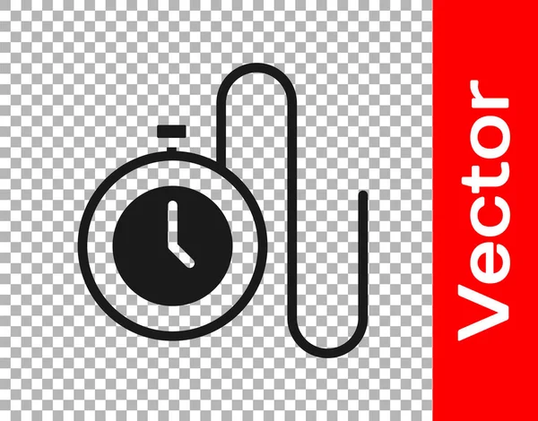 Schwarze Uhr Mit Einem Kettensymbol Auf Transparentem Hintergrund Vektor — Stockvektor