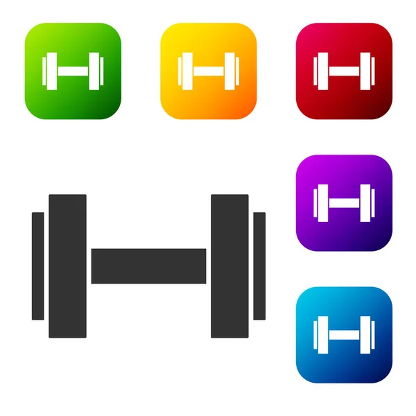 Black Dumbbell Icon Isolated White Background Muscle Lifting Icon Fitness — Stock Vector