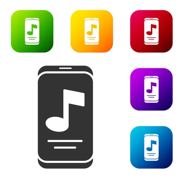 Black Music Player Icoon Geïsoleerd Witte Achtergrond Draagbaar Muziekapparaat Stel — Stockvector