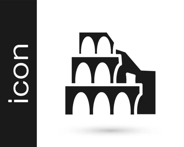 Coliseo Negro Roma Italia Icono Aislado Sobre Fondo Blanco Signo — Vector de stock
