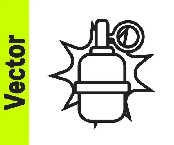 Black Line Hand Grenade Icon Isolated White Background Bomb Explosion — Stock Vector