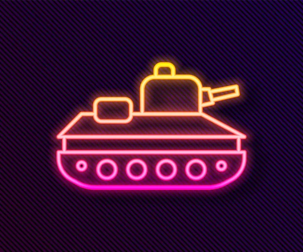 Glowing Neon Line Military Tank Icon Isolated Black Background Vector — Stock Vector