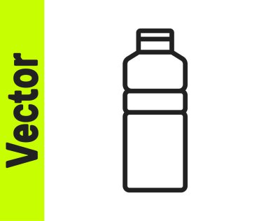 Beyaz arkaplanda siyah çizgi fitness sallama simgesi izole edildi. Su ve protein kokteylleri için kapaklı spor karıştırıcı şişesi. Vektör.