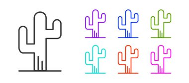 Siyah çizgi Kaktüs simgesi beyaz arkaplanda izole edilmiş. Simgeleri renklendirin. Vektör.