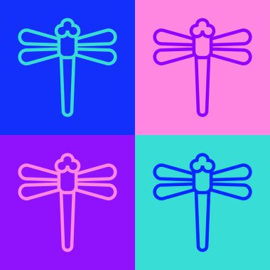 Pop sanat çizgisi Dragonfly simgesi renk arkaplanında izole edildi. Vektör.
