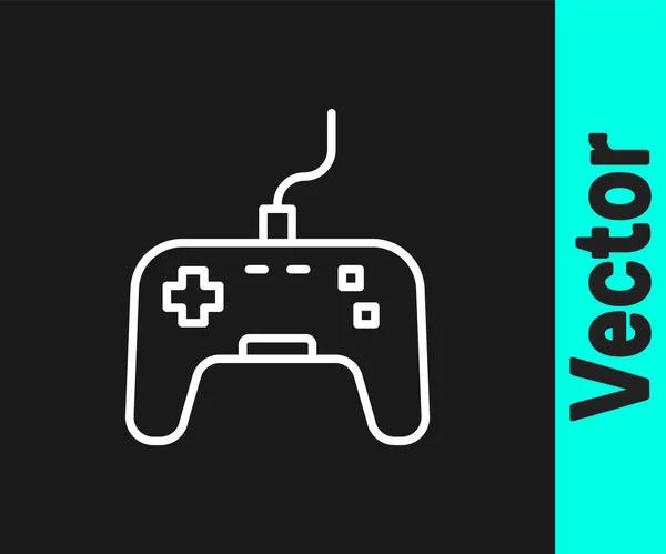 Weiße Linie Gamepad Symbol Isoliert Auf Schwarzem Hintergrund Spielkontrolle Vektor — Stockvektor
