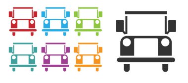 Siyah Okul Otobüsü simgesi beyaz arkaplanda izole edildi. Toplu taşıma sembolü. Simgeleri renklendirin. Vektör İllüstrasyonu.