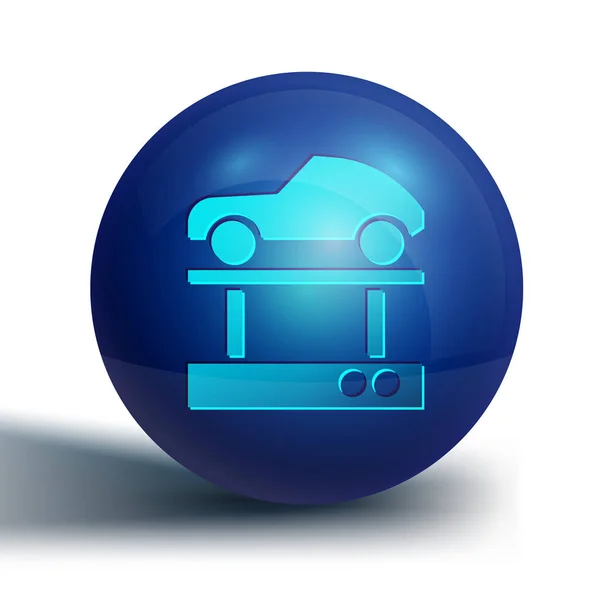 蓝色修理车在电梯图标上隔离在白色背景上 车轮和发动机的修理 蓝色圆环按钮 病媒图解 — 图库矢量图片