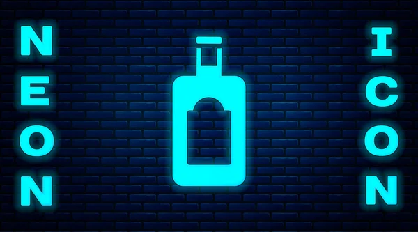 Leuchtende Neonfarbene Whiskey Flasche Ikone Isoliert Auf Backsteinwand Hintergrund Vektorillustration — Stockvektor