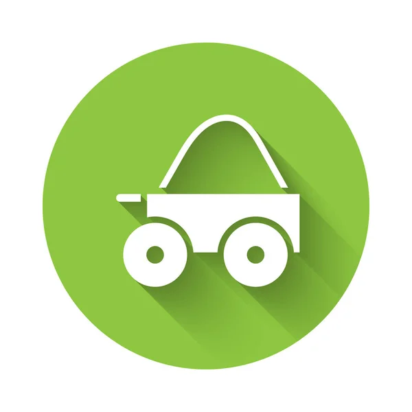 Bílý Dřevěný Čtyřkolový Vozík Ikonou Sena Izolovaný Dlouhým Stínem Zelený — Stockový vektor