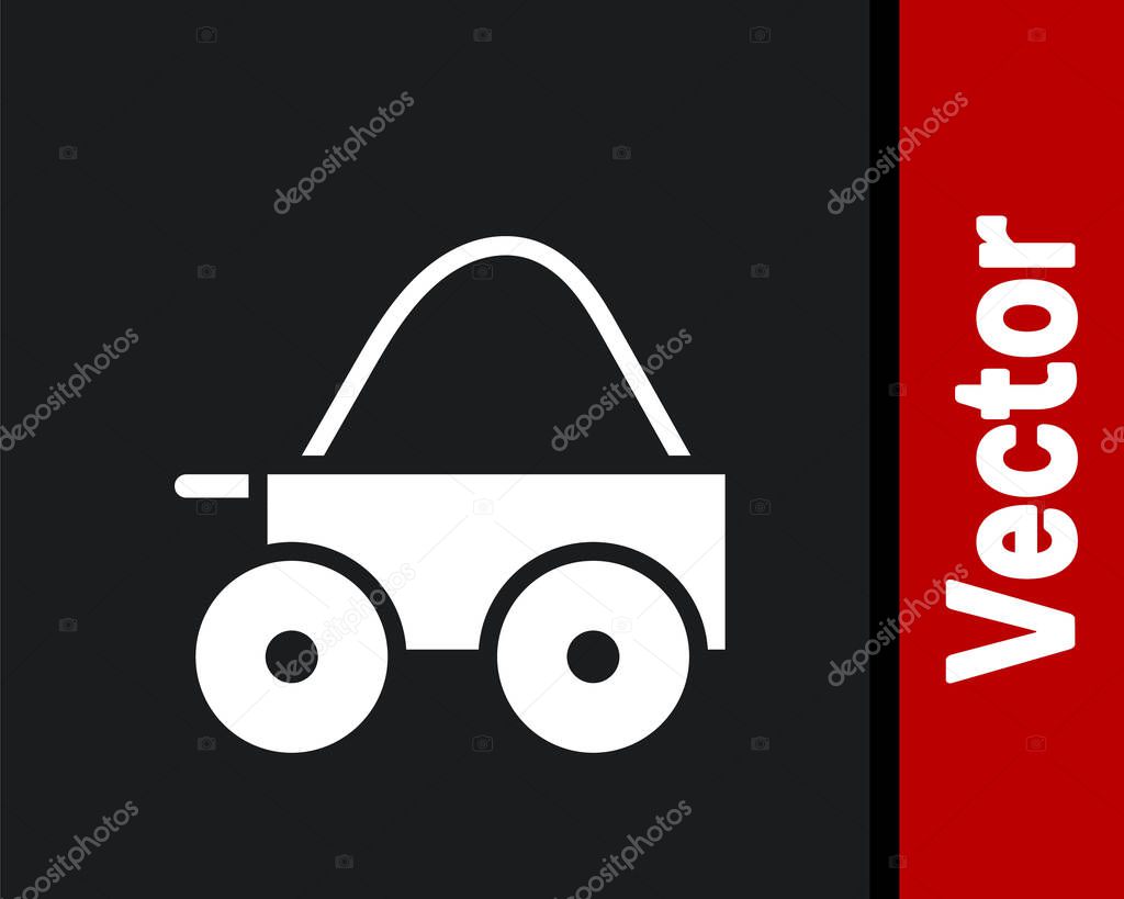 White Wooden four-wheel cart with hay icon isolated on black background.  Vector.